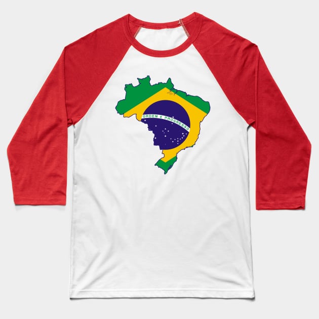 Brazil Flag Map Baseball T-Shirt by Historia